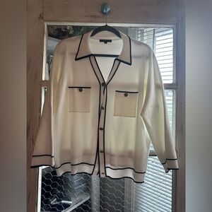 Adrianna Papell | White Cardigan with Black Trim